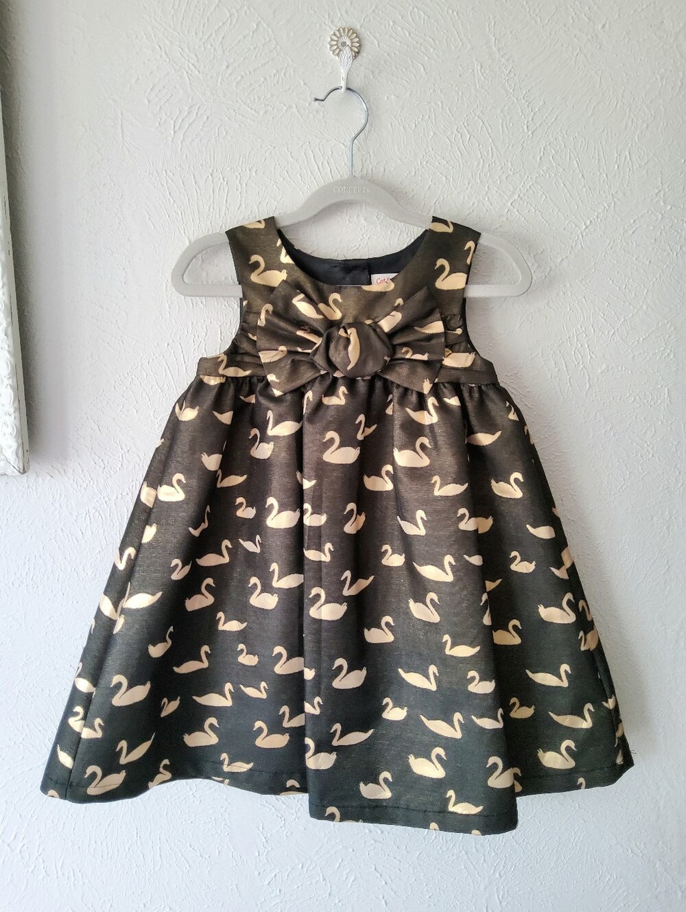CAT & JACK - Black Dress With Gold Swans Sz. ?